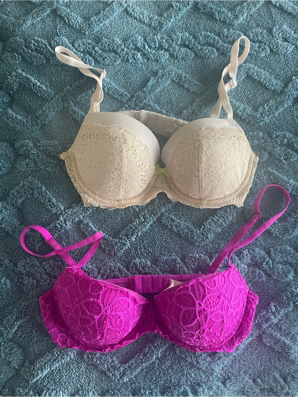 Victoria's Secret Lace Push-Up Bras in Cream and Fuchsia